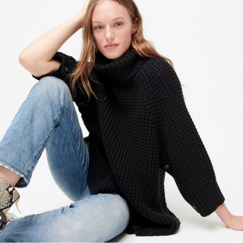 NWT 💙J.Crew Black Knit Poncho Turtleneck Sweater